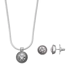 Napier Textured Halo Round Pendant Necklace & Stud Earring Set