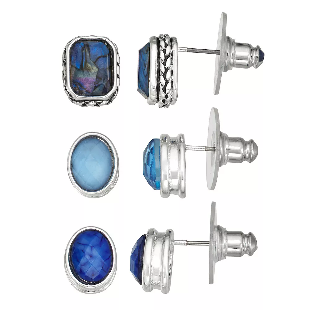 Napier Silver Tone Blue Simulated Stone Stud Earrings Set 1 Napier Silver Tone Blue Simulated Stone Stud Earrings Set