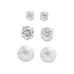 Napier® Silver-Tone Simulated Pearl & Simulated Crystal Stud Earring Set