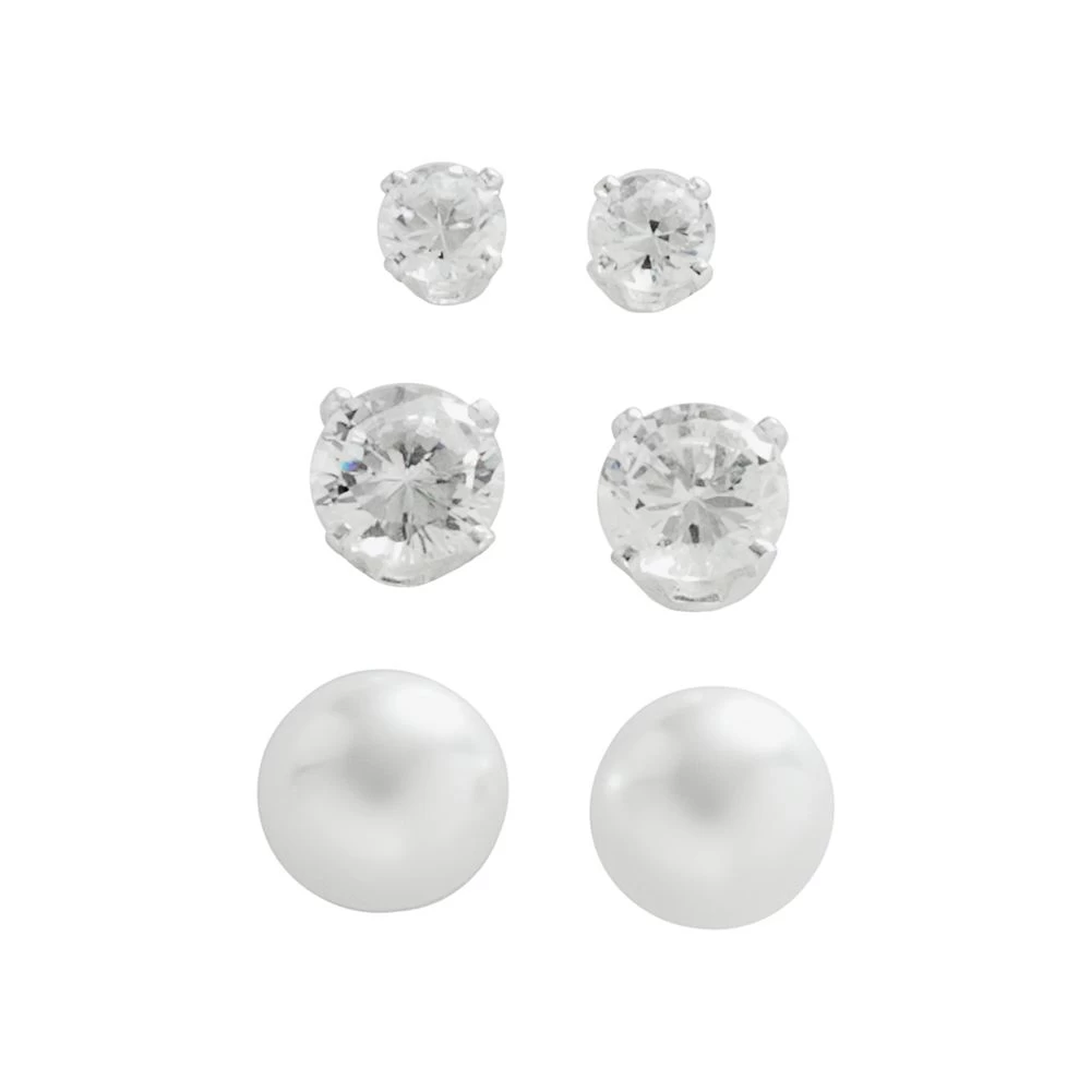 Napier® Silver-Tone Simulated Pearl & Simulated Crystal Stud Earring Set 1 Napier® Silver-Tone Simulated Pearl & Simulated Crystal Stud Earring Set