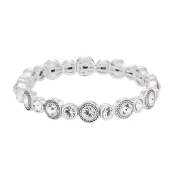 Napier Silver Tone Simulated Crystal Stretch Bracelet
