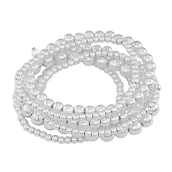Napier Silver Tone Multi-Row Beaded Stretch Bracelet
