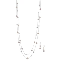 Napier Silver Tone Simulated Pink Pearl Multi Strand Necklace & Drop Earrings Set