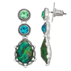 Napier Silver Tone Blue & Green Simulated Crystal & Simulated Abalone Drop Earrings