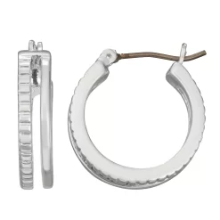 Napier Silver Tone Textured Double-Row Hoop Earrings