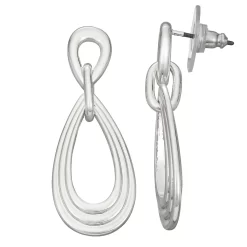 Napier Silver Tone Oval Domed Double Drop Post