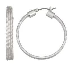 Napier Silver Tone Large Textured Hoop Earrings