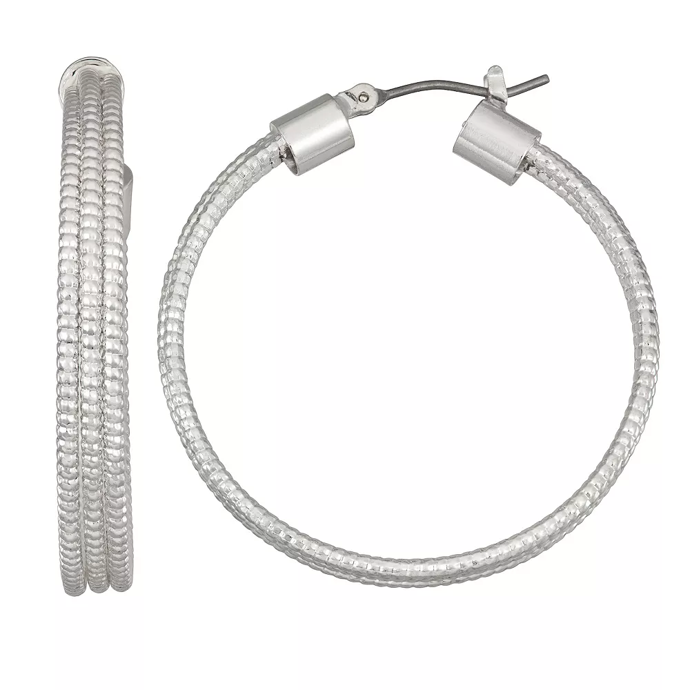 Napier Silver Tone Large Textured Hoop Earrings 1 Napier Silver Tone Large Textured Hoop Earrings