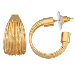 Napier Gold Tone Textured Open C-Hoop Earrings