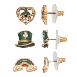 Napier Gold Tone Lucky Leprechaun Stud Earring Set
