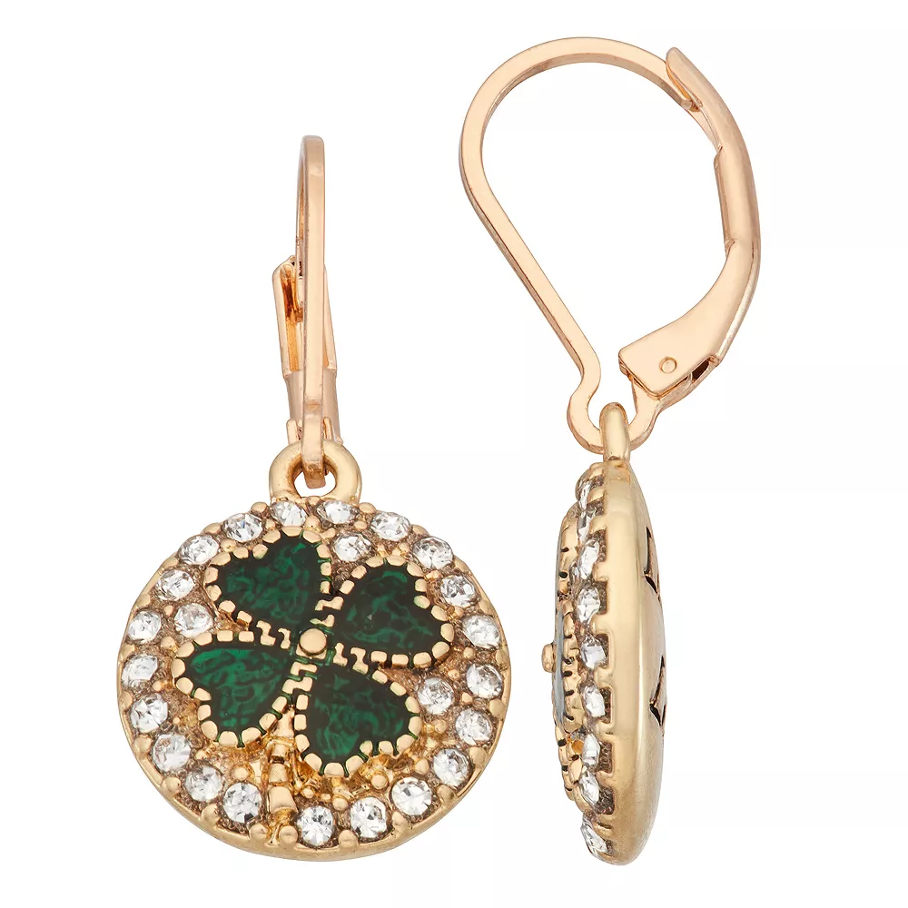 Napier Gold Tone Lucky Leprechaun Shamrock Circle Drop Earrings 1 Napier Gold Tone Lucky Leprechaun Shamrock Circle Drop Earrings