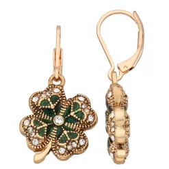 Napier Gold Tone Lucky Leprechaun Shamrock Drop Earrings