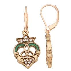 Napier Gold Tone Lucky Leprechaun Claddagh Drop Earrings