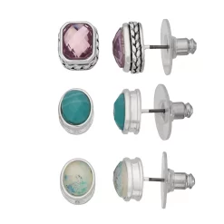 Napier Silver Tone Cluster Stud Earring Set