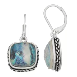 Napier Silver Tone Cluster Blue Square Leverback Earrings