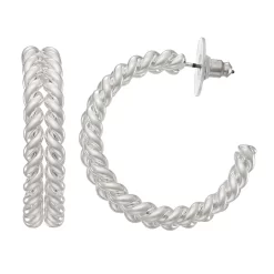 Napier Silver Tone Double-Row Twisted C-Hoop Earrings
