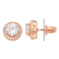 Napier Rose Gold Tone Round Halo Stud Earrings