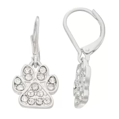 Napier Silver Tone Pave Paw Print Drop Earrings