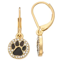 Napier Gold Tone Black Pave Paw Print Drop Earrings