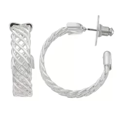 Napier Silver Tone Rope Textured C Hoop Earrings