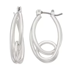 Napier Silver Tone Oval Loop Hoop Earrings