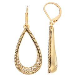 Napier Gold Tone Simulated Crystal Open Teardrop Earrings