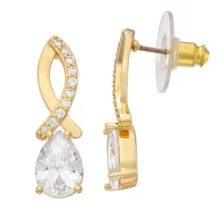 Napier Gold Tone Simulated Crystal Twisted Drop Earrings