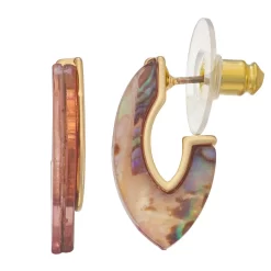 Napier Gold Tone Abalone C Hoop Earrings