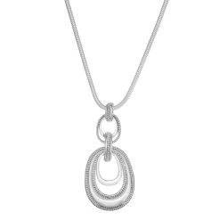 Napier Silver Tone Concentric Oval Pendant Necklace