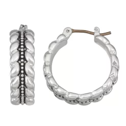 Napier Silver Tone Textured Hoop Earrings
