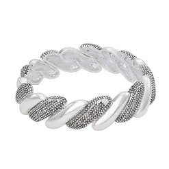 Napier Silver Tone Textured & Polished Stretch Bracelet