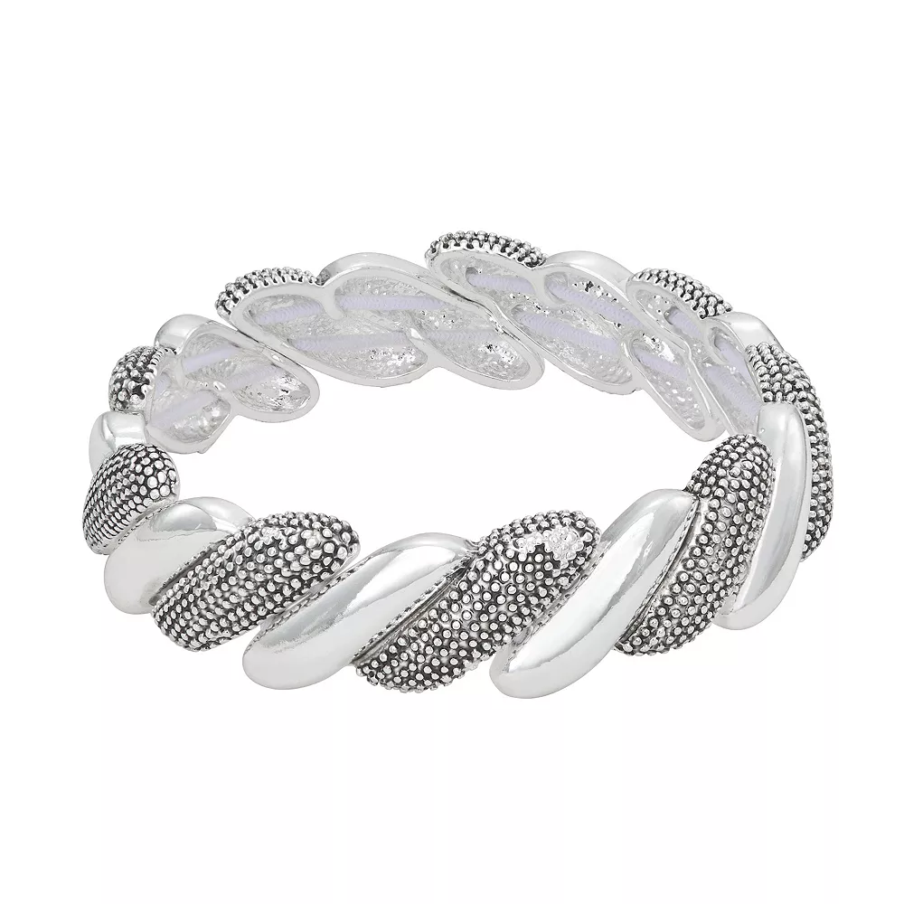 Napier Silver Tone Textured & Polished Stretch Bracelet 1 Napier Silver Tone Textured & Polished Stretch Bracelet