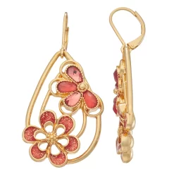 Napier Gold Tone Simulated Crystal Enameled Flower Drop Earrings