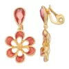 Napier Gold Tone Simulated Crystal Enameled Flower Clip-On Drop Earrings