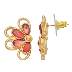 Napier Gold Tone Simulated Crystal Flower Stud Earrings