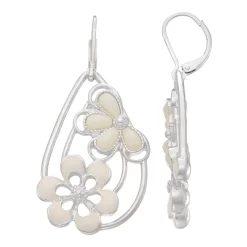 Napier Silver Tone Flower Blossom Large Oval Drop Earrings