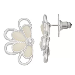 Napier Silver Tone Enamel Flower Blossom Stud Earrings