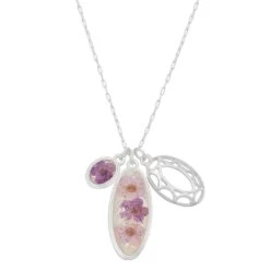 Napier Silver Tone Simulated Pearl Pressed Flowers Tri-Charm Necklace