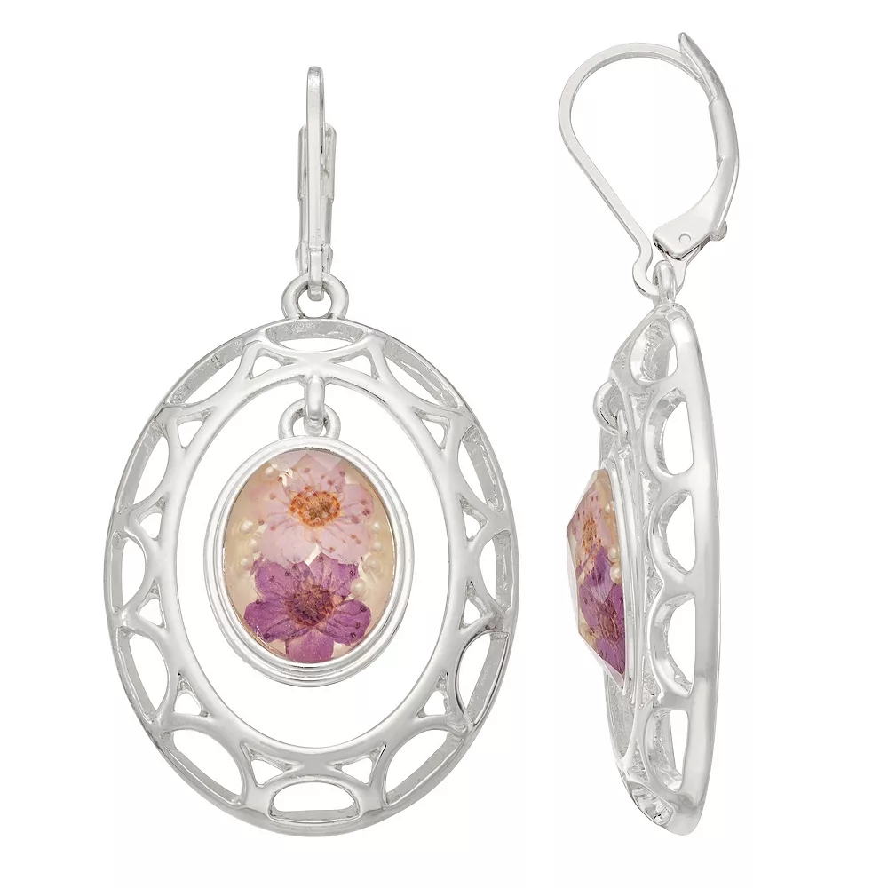 Napier Silver Tone Simulated Pearl Pressed Flowers Orbital Drop Earrings 1 Napier Silver Tone Simulated Pearl Pressed Flowers Orbital Drop Earrings