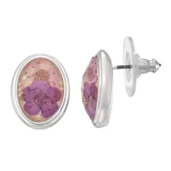 Napier Silver Tone Simulated Pearl Pressed Flower Stud Earrings