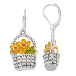 Napier Silver Tone Easter Flower Basket Drop Earrings