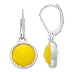 Napier Silver Tone Yellow Center Round Drop Earrings