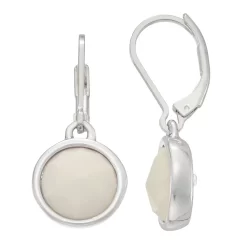 Napier Silver Tone White Medallion Drop Earrings