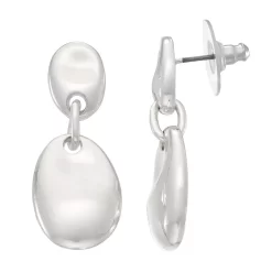 Napier Silver Tone Oval Disc Double Drop Earrings