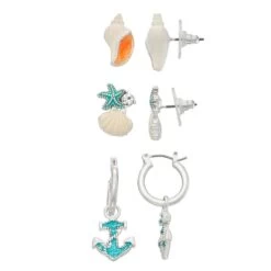 Napier Silver Tone Take Me To The Sea Stud Earrings Set