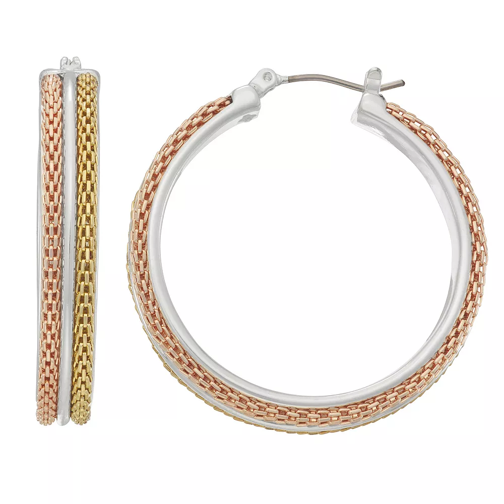 Napier Tri-Tine Mesh Hoop Earrings 1 Napier Tri-Tine Mesh Hoop Earrings