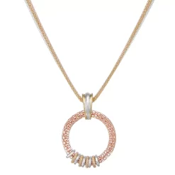 Napier Tri-Tone Mesh Circle Pendant Necklace