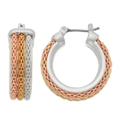 Napier Tri-Tone Mesh Hoop Earrings