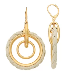 Napier Gold Tone White Cords Orbital Drop Earrings