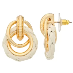 Napier Gold Tone White Cords Doorknocker Earrings